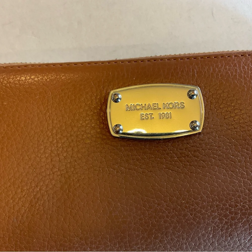 Michael Kors Brown Pebbled Leather Zip-Around Continental Wallet